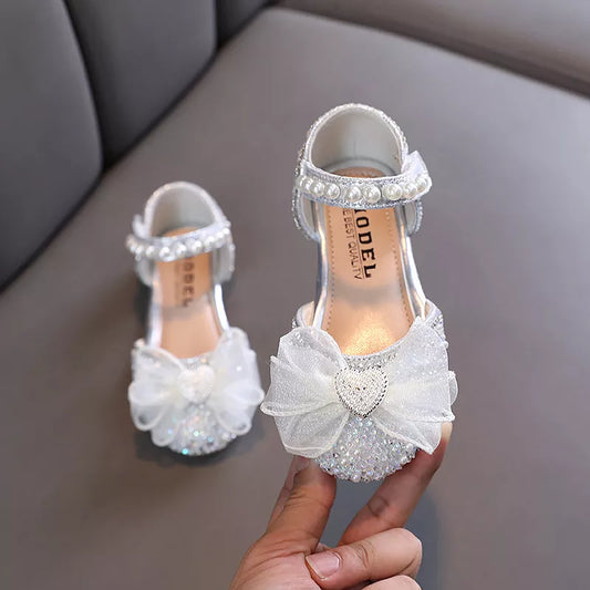 New Children Sandals Rhinestone Bow Wedding Princess Girls Sandal Party Dance Baby Student Flats Kids Performance Shoes H251