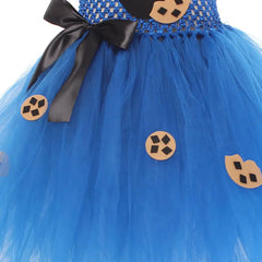 Halloween Cookie Monster Costume For Girl Lace Dress Festive Kid Up Sling Bow