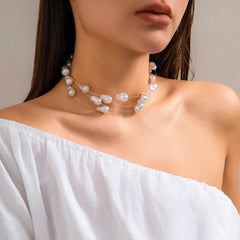 Niche Vintage Choker Beaded Clavicle Chain Baroque Imitation Pearl Necklace