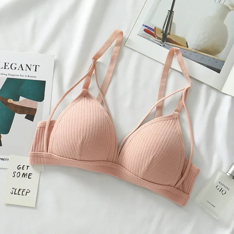 Women Bra Wire Free Brassiere Push Up Lingerie French Triangle Cup Bra