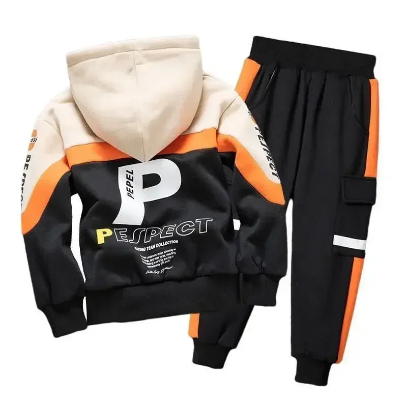 Boys Clothes Set Kids Letter Print Hoodies+Pants 2pcs Tracksuit Teenagers Thick Costume 4 To 14Yrs Big Children's Clothing Suits