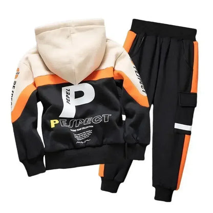 Boys Clothes Set Kids Letter Print Hoodies+Pants 2pcs Tracksuit Teenagers Thick Costume 4 To 14Yrs Big Children's Clothing Suits