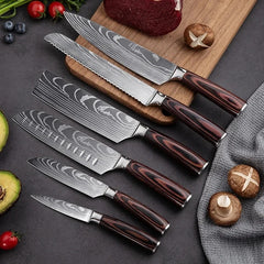 Kitchen Knives Set Laser Damascus Chef's Knife Japanese Santoku Knife Meat Cleaver