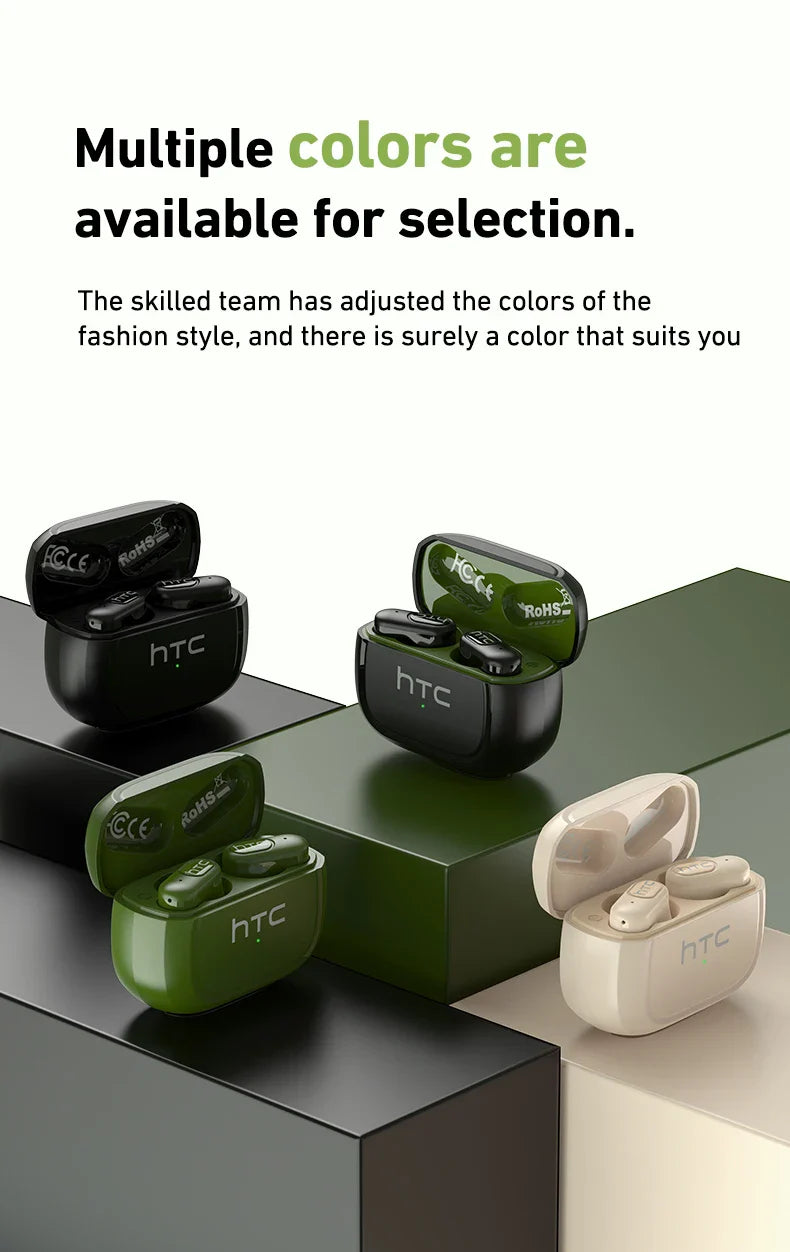 HTC NE51 Bluetooth Earphones TWS Sport Wireless Headphones Long Life with Mic In-Ear Earbuds AI Translator Earbuds