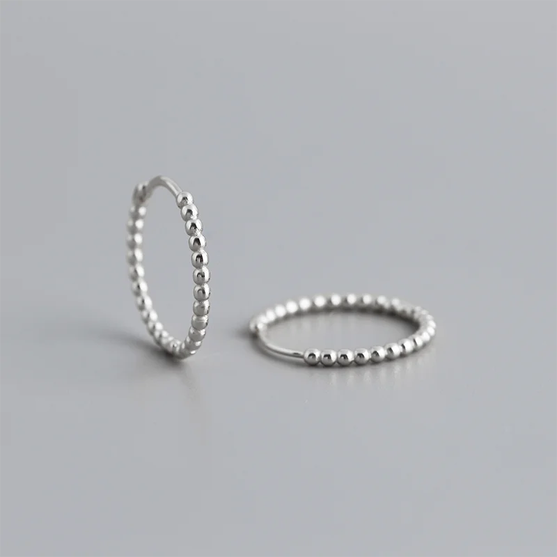 WANTME 925 Sterling Silver Fashion Minimalist Beads Huggies Hoop Earrings for Women Trend Charm Ear Buckle Bohemian Jewelry Gift