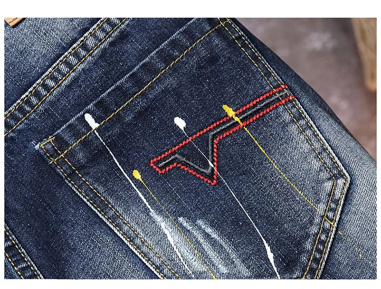 2025 Summer New Fashion Men's Graffiti Ripped Short Jeans Casual Slim Big Hole Retro Style Denim Shorts Male Brand Clothes