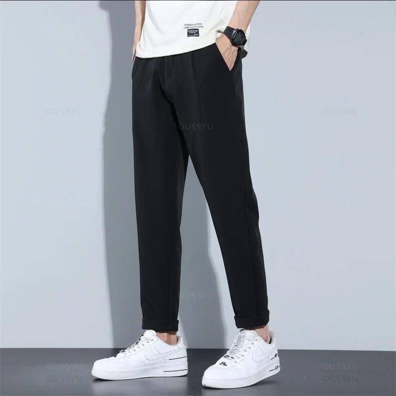 Brand Clothing Business Suit Pants Men Pendulous Smooth Solid Casual