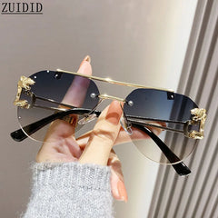 Rimless Designer Sunglasses Women Trendy Luxe Fashion Sunglasses Men