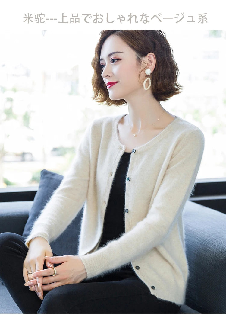 Women Cardigan Large Size Warm Pure Mink Cashmere Sweaters O-neck Loose Coat