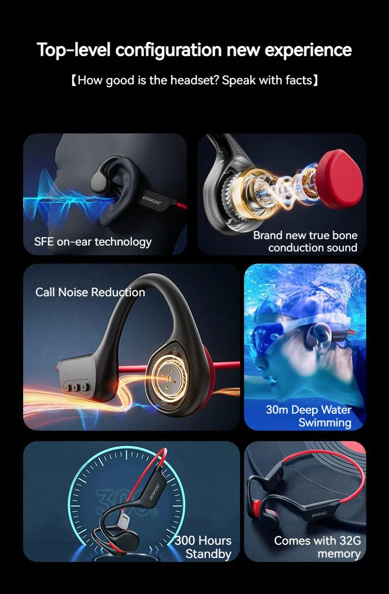 POLVCDG Bone Conduction Headset X7 IPX8 32GB Bluetooth 5.3 Wireless Headset with microphone Waterproof Swim 2023 New