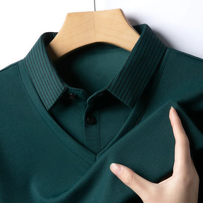 2025 New Men's Casual and Fashionable Long Sleeved Solid Color Fake Two-piece Polo Shirt Business All Season Versatile Top