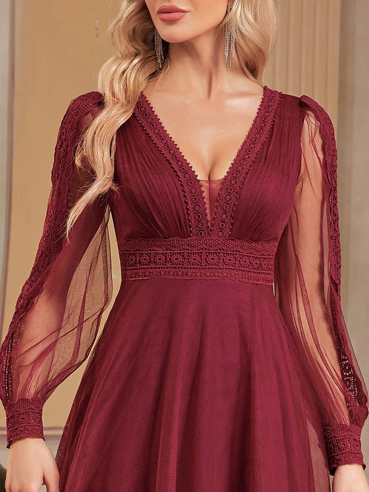Homecoming Dresses: V-Neck Formal Evening Dresses Long Sleeve Cocktail Prom Dress