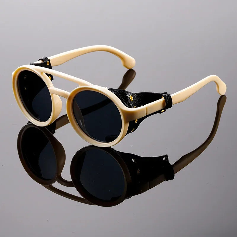 New Unisex Vintage Steampunk Sunglasses Men's Designer Designer Retro Round Leather Sun Glasses Steam Punk Outdoor Goggles UV400