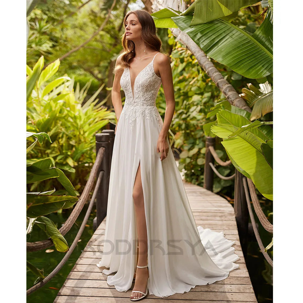 White Bridesmaid Dresses: Wedding Dresses For Woman Civil Beach V-Neck Appliques