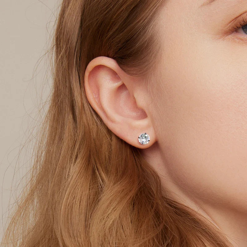 Bamoer CZ Stud Earrings 925 Sterling Silver Platinum Plated Round Cubic Zirconia Hypoallergenic Barbell Earrings 4-7mm