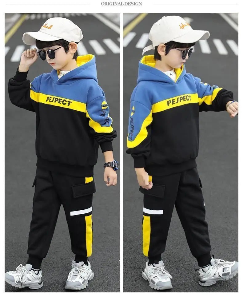 Boys Clothes Set Kids Letter Print Hoodies+Pants 2pcs Tracksuit Teenagers Thick Costume 4 To 14Yrs Big Children's Clothing Suits