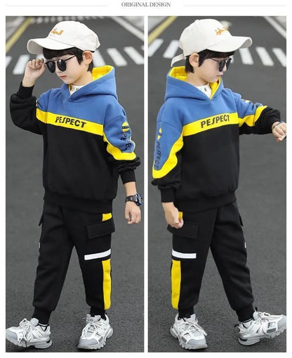 Boys Clothes Set Kids Letter Print Hoodies+Pants 2pcs Tracksuit Teenagers Thick Costume 4 To 14Yrs Big Children's Clothing Suits