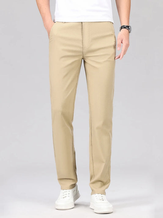 Linen Cotton Suit Casual Pants Men Thin Business Straight Work Solid Color Formal Trousers