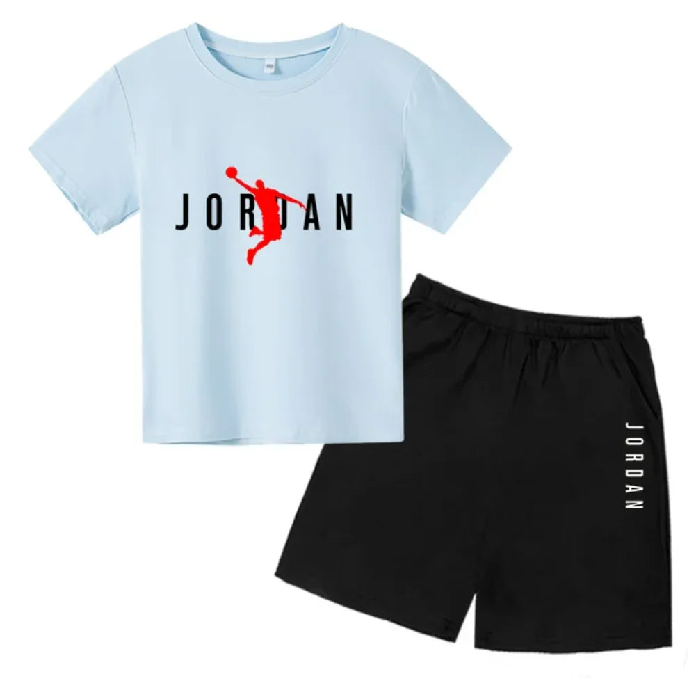Basketball star Printing Children's T-shirt Tops +Shorts Fashion Leisure Clothing Toddler 3-12 Year Boys Girls Round neck Set