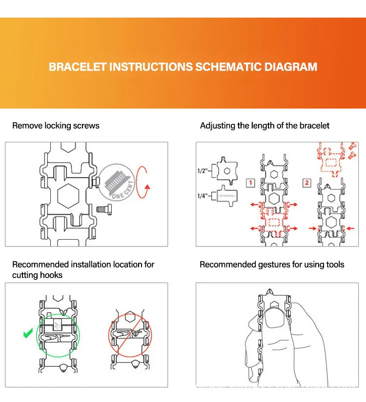 Multifunctional Bracelet Stainless Steel Men's Outdoor Tool Bracelet 29 in 1 Bracelet European and American Couple Watch Strap
