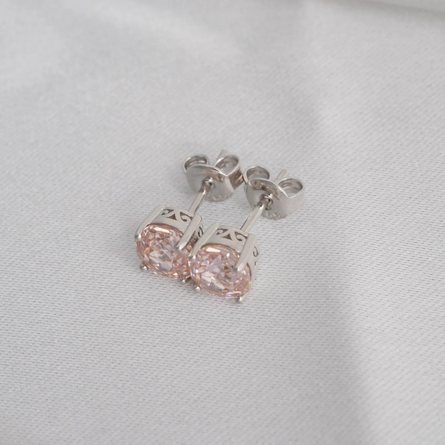 Potiy Rose Cut Octagon Morganite Pink Stud Earrings, 1.5ct Cubic Zirconia 925 Sterling Silver Earrings for Women Mother Day