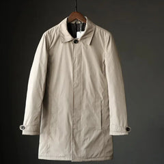 Winter Coldproof Warm Mid Length Trench Coat Mens Solid Color Streetwear