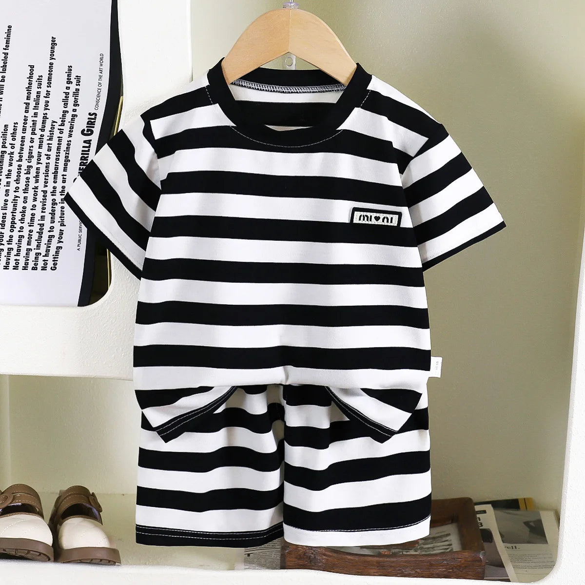 0-5 years Children's short-sleeved suit Summer new boys striped T-shirt shorts two-piece suit baby breathable casual sportswear