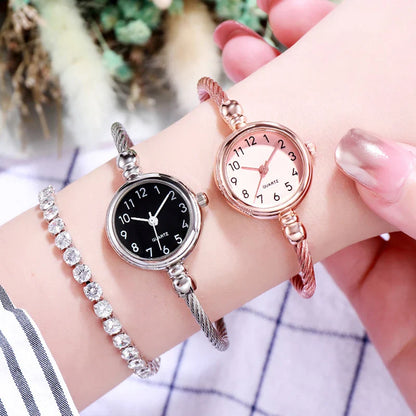 Retro Ladies Quartz Wristwatch Women Watches Small Gold Bangle Bracelet Watch Stainless Steel Clock Fashion Casual Dress Watch