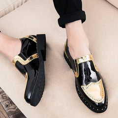 Platform leather shoes Casual Men Brogue Patent Leather Shoe Man