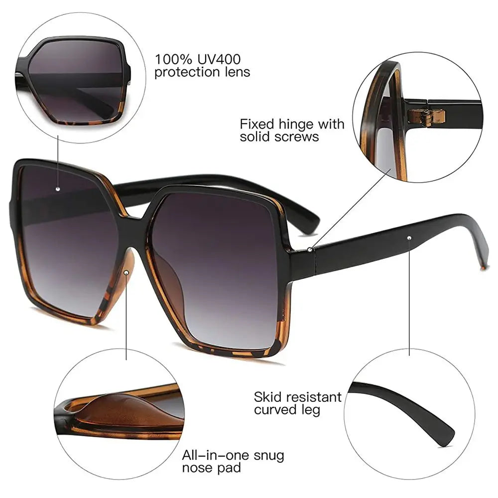 Oversized Square Sunglasses for Women and Men UV Protection Eyeglasses Retro Big Frame Sun Glasses Fashion Shades