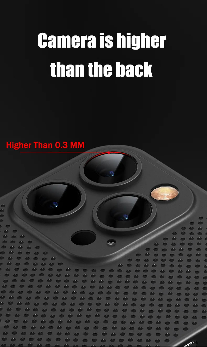 Heat Dissipation Breathable Cooling Case Ultra Thin Matte Mesh Hollow  Slim Hard iPhone 16 15 14 13 12 Pro Max Plus