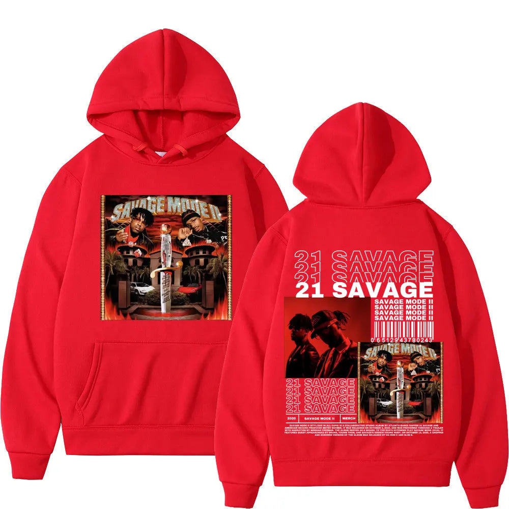Rapper 21 Savage Music Album Double Sided Graphic Hoodie High Street Fashion