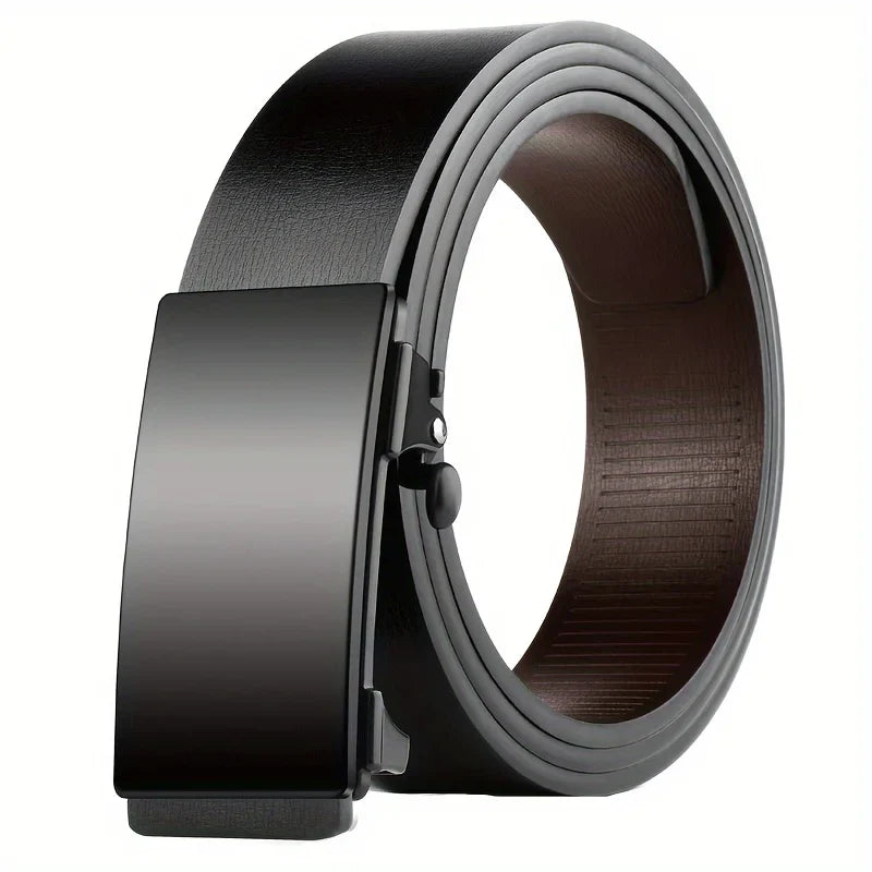 DINISITON Men Leather Belt Black Metal Toothless Automatic Buckle Business Casual PU Leather Men's Fashion High Quality Belt