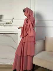 Summer Modest Kaftan Hijab Dresses For Women Kids Open Chiffon Khimar Kimono Abaya Dubai Luxury Muslim Sets Islam Kebaya Damen