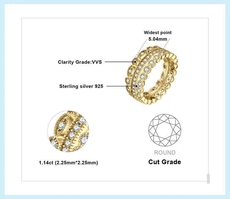 JewelryPalace 3 Pcs 925 Sterling Silver Yellow Rose Gold Band Ring Set Women