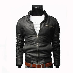 Men Faux Leather Jacket Zippers Men's Stand Collar Coat Spring Autumn Casual