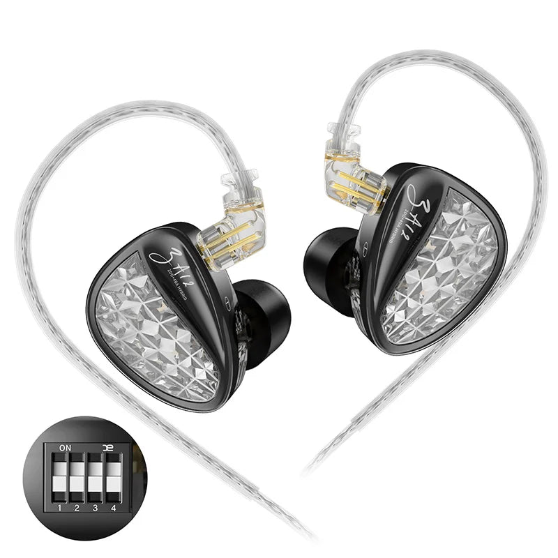 KZ ZA12 2DD+4BA Hybrid IEM Headphones Wired InEar Monitor Hifi Adjustable Tuning Earphones Sports Noise Cancellin Gaming Headset