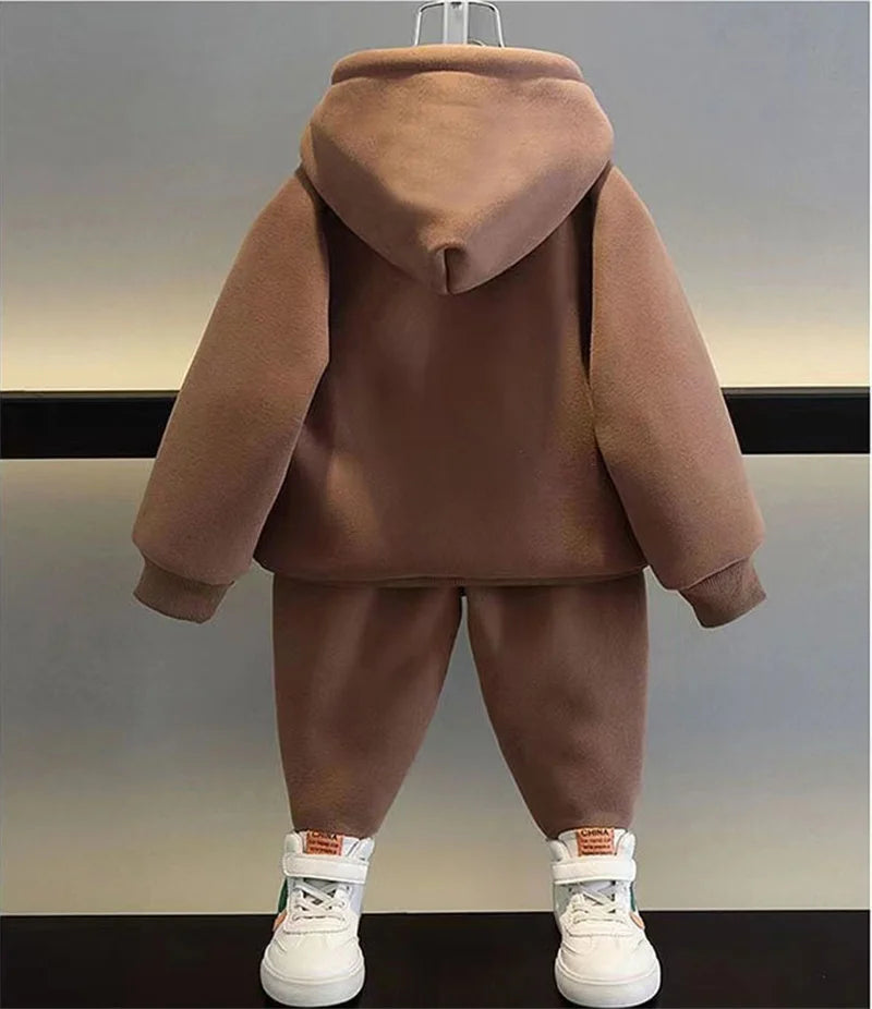 2023 New Boys Suit Autumn Winter Kids Warm Thicken Fashionable Set Children Cotton Sweatshirt And Pants 2Pcs Outfits For 2-10Y