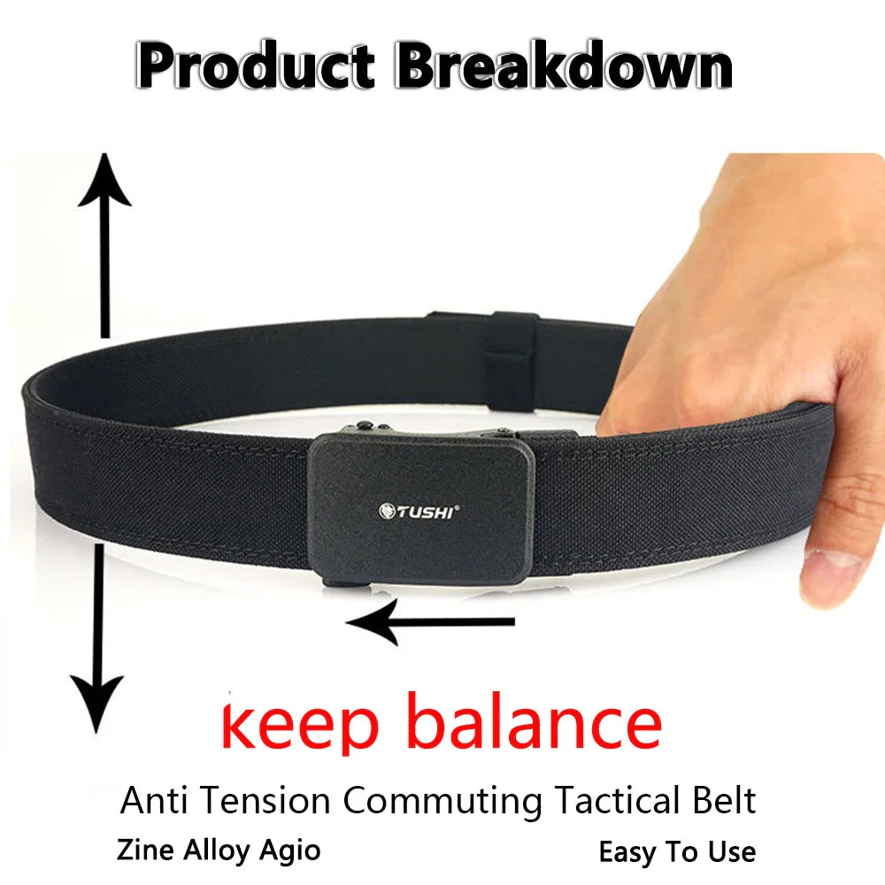 TUSHI New Hard Tactical Belt for Men Metal Automatic Buckle IPSC Gun Belt 1100D Nylon Military Belt Outdoor Sports Girdle Male