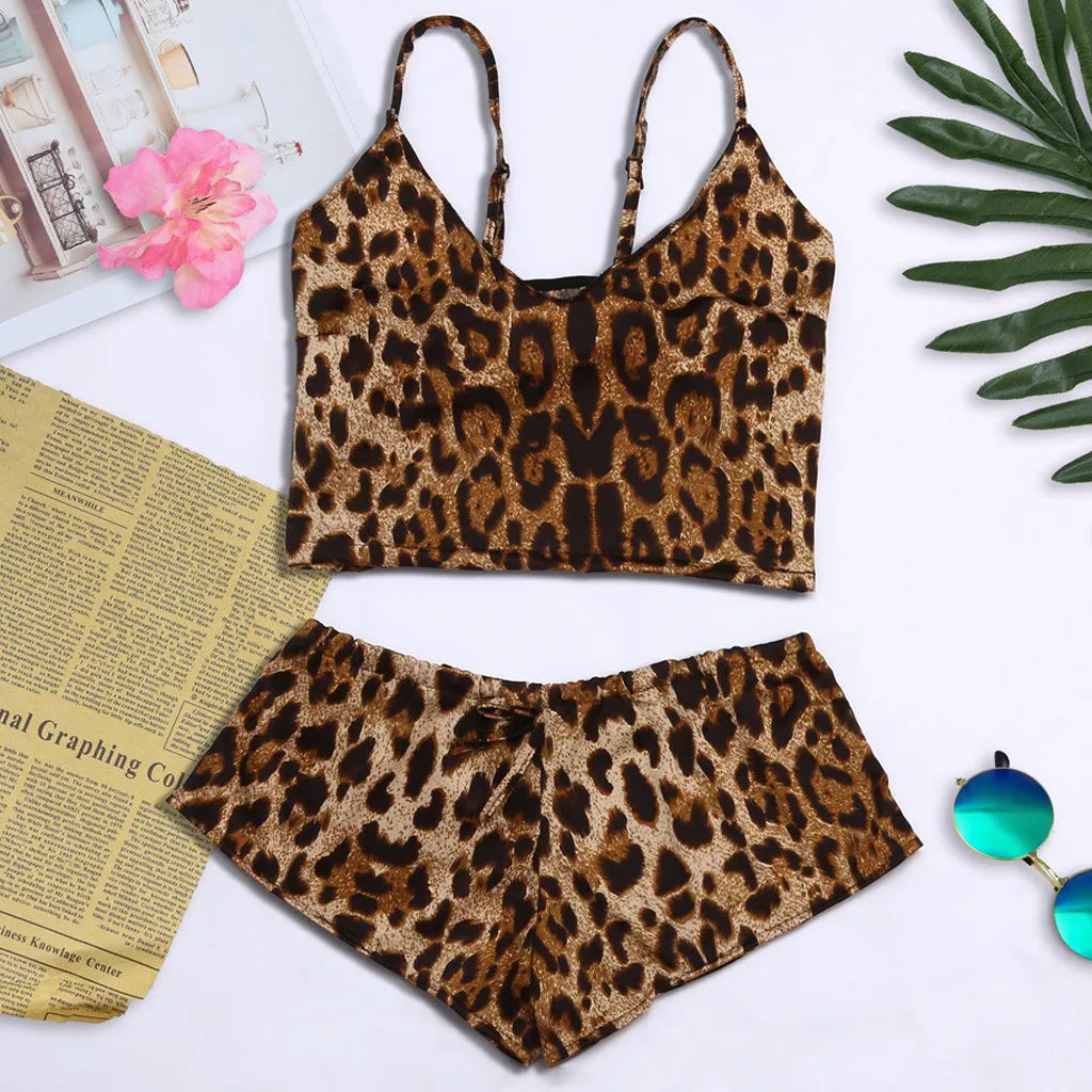 Leopard Bra Set Women Wireless Soft Lingerie Set Crop Top Panty 2 Piece