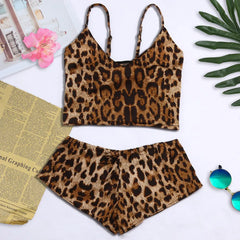 Leopard Bra Set Women Wireless Soft Lingerie Set Crop Top Panty 2 Piece