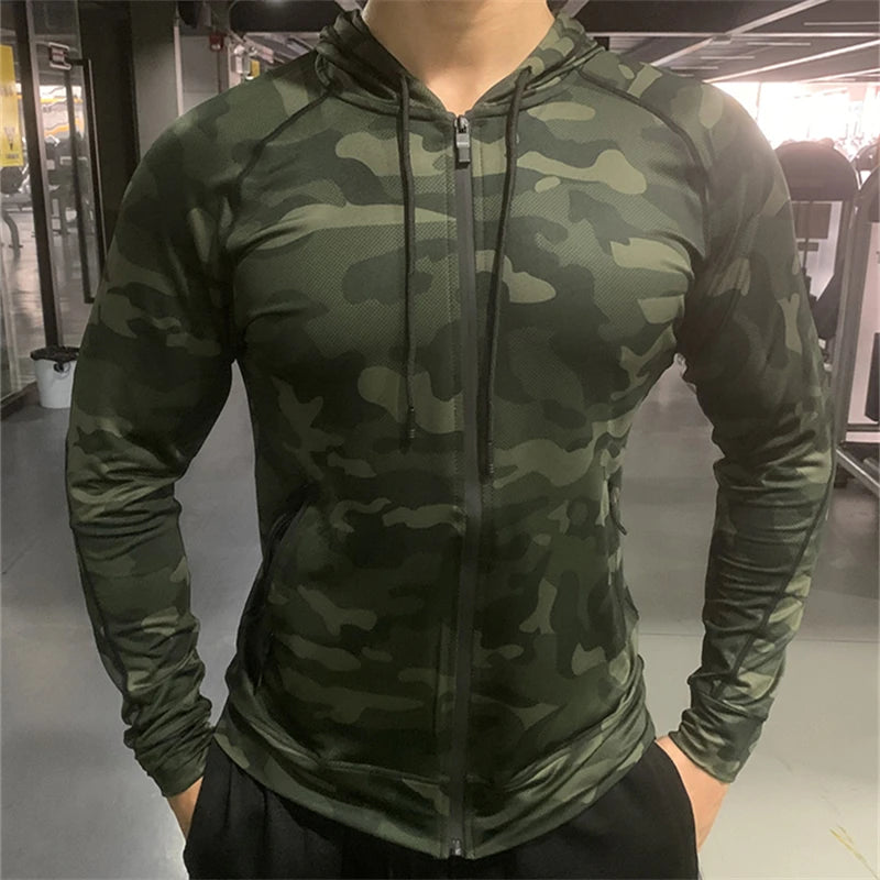 Men Outdoor Sports Jackets Hoodies Quick Dry Fit Long Sleeve Tops with Hood Male
