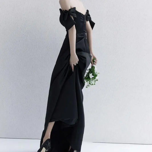 White Bridesmaid Dresses: Wedding Dresses Satin Black Evening Dress Elegant