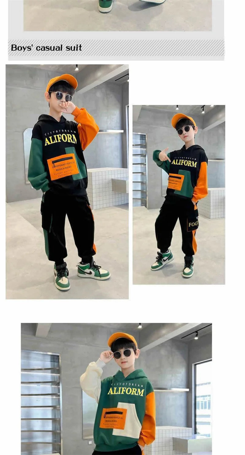 Boys Sweatshirt Sets Autumn New Sport Casual Suits Teen Trends Tops+Pants 2Pcs Spring Kids Tracksuit Outfits Children Clothes