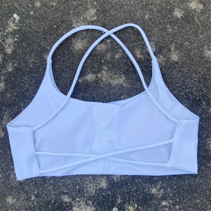 Women Cross Straps Gym Workout Crop Top Yoga Vest High Impact Fitness