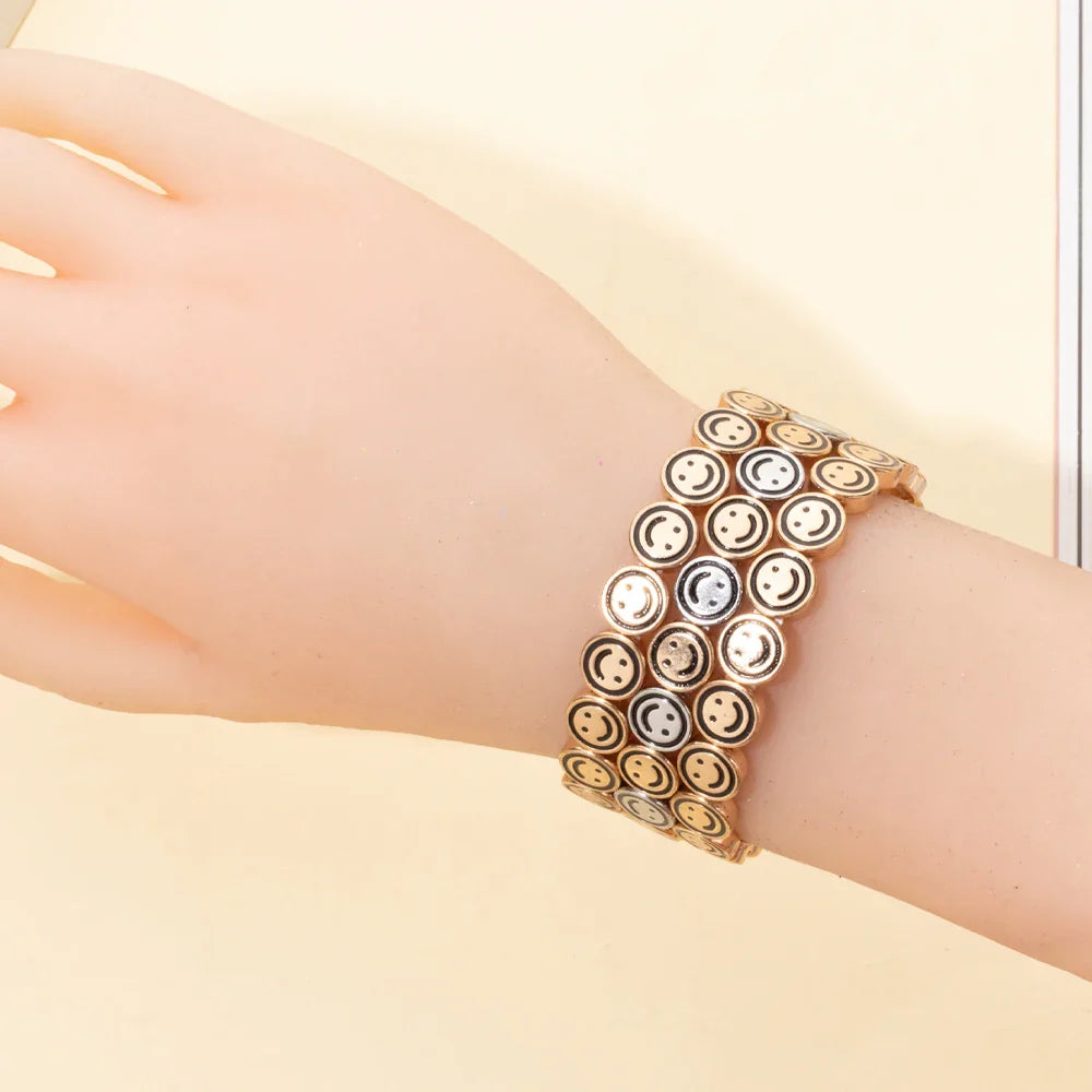 2024 New Happy Bangle Paved Diamond Enamel Beaded Bracelets For Women Boho Gold Color Elastic Bracelets