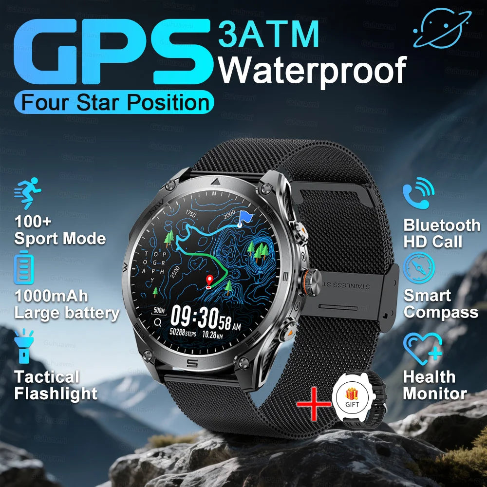 T-REX3 ULTRA New GPS Smart Watches 1000Mah Battery Compass 10ATM Waterproof Tactics Sport Flashlight BT call Smart Bracelet Man