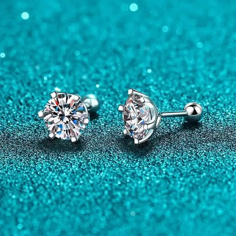 TY 0.3-2CT Moissanite Earrings 925 Sterling Silver Round Cut Stud Earrings Piercing Earrings for Men and Women Fine Jewelry