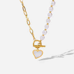 316L Stainless Steel Pearl Heart Pendant Necklace For Women