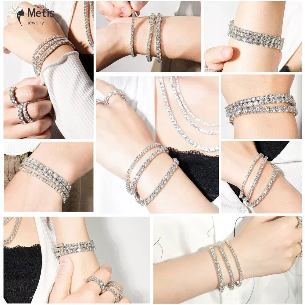 Dainty Full Moissanite Tennis Bracelet 18k Gold Plated 925 Sterling Silver D Color Lab Created Diamond Bracelet for Women Men